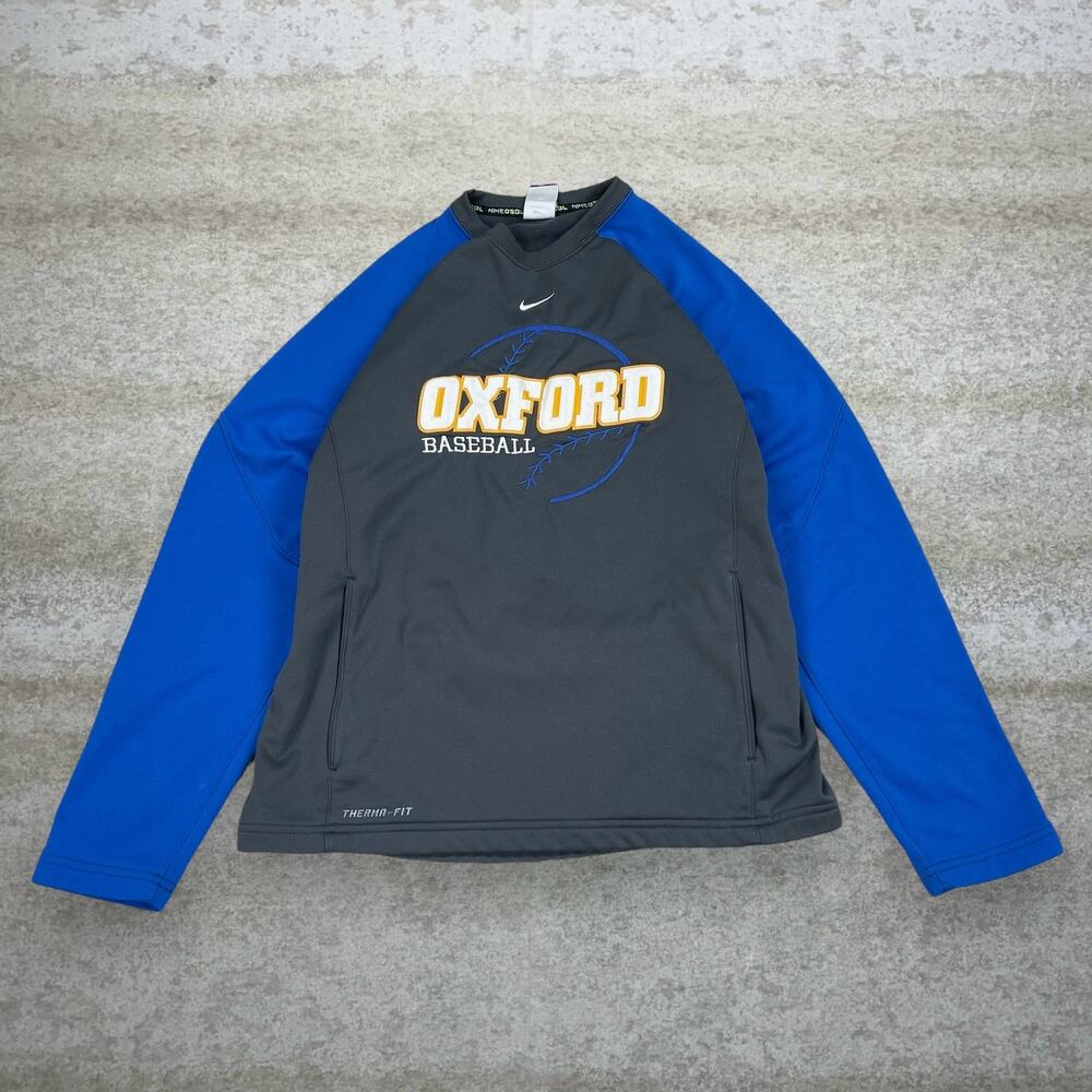 Vintage Y2K Nike Center Swoosh Sweatshirt Mens M Grey Baseball Crewneck Oxford